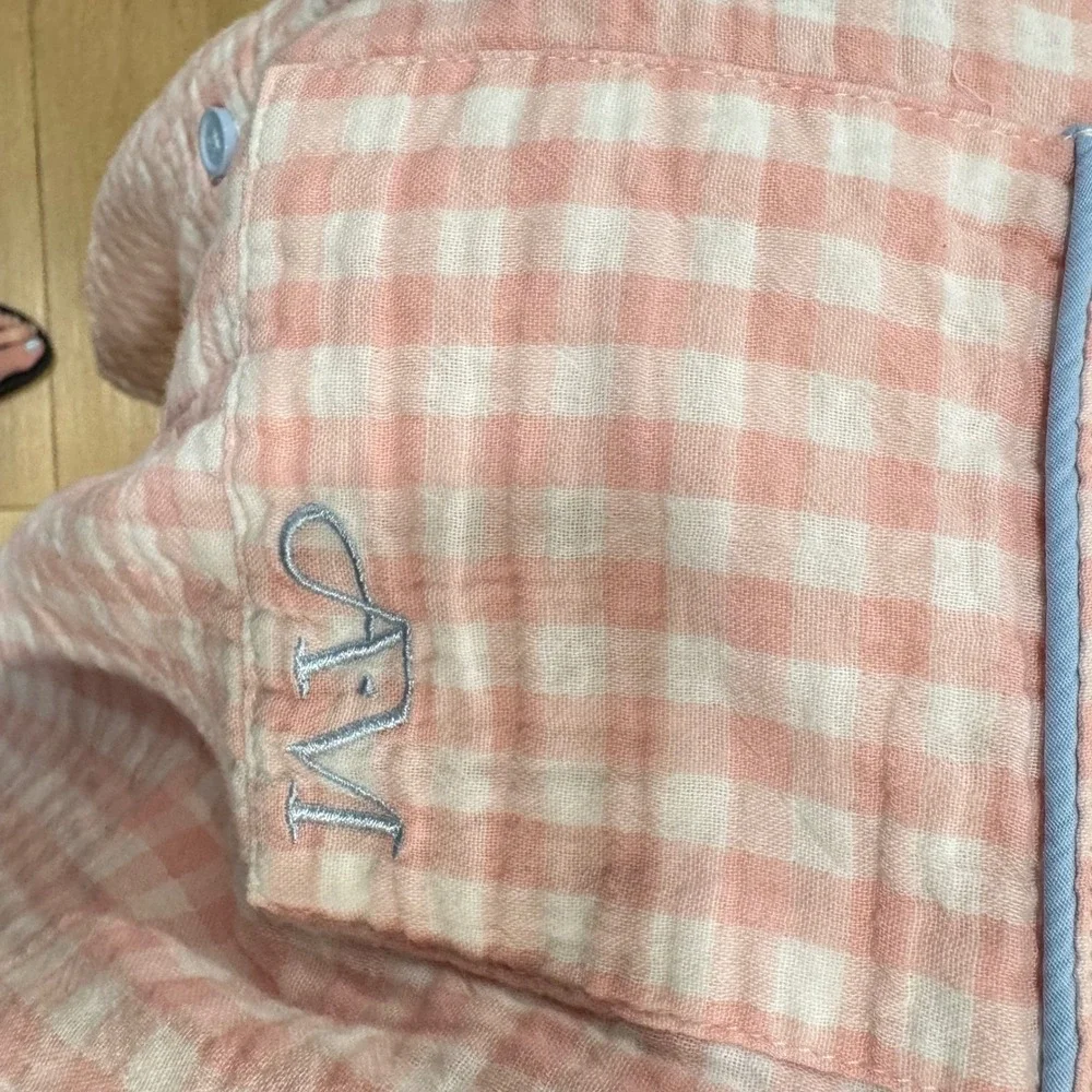 All for Mimi Pink Gingham 100% Cotton Gauze Pajama Set Short Sleeve Shorts M